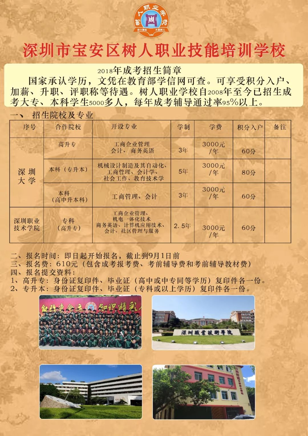 2018年深圳大学、深职院成人高考学历报名截